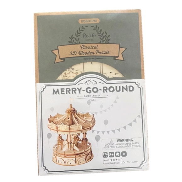 Robotime Rolife DIY Wood Crafts Merry Go Round 3D Model Kit Wooden Puzzle NWT - Picture 2 of 5